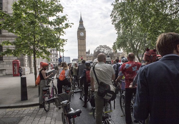 Riders setting off on the Bike Week 2016 launch ride in Westminster